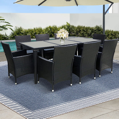 Gardeon 9 Piece Outdoor Dining Set - Black