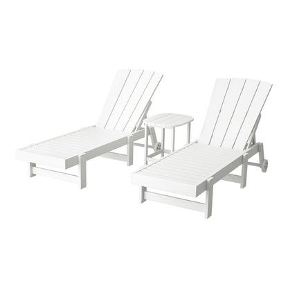 Gardeon Sun Lounge Lounger Table and Chairs Beach Chair Adirondack HDPE Patio Outdoor Furniture Wheels White