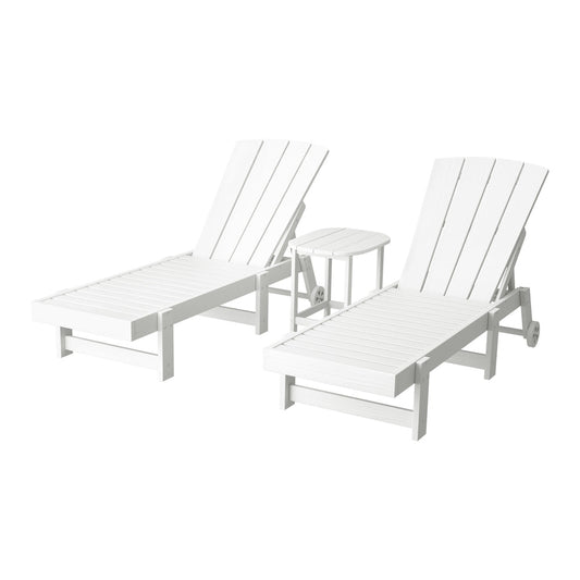 Gardeon Sun Lounge Lounger Table and Chairs Beach Chair Adirondack HDPE Patio Outdoor Furniture Wheels White
