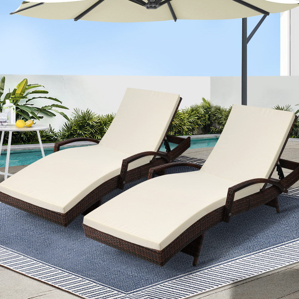 Gardeon Set of 2 Sun Lounge Outdoor Furniture Day Bed Rattan Wicker Lounger Patio
