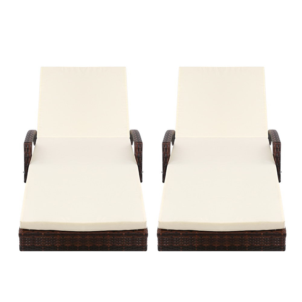 Gardeon Set of 2 Sun Lounge Outdoor Furniture Day Bed Rattan Wicker Lounger Patio