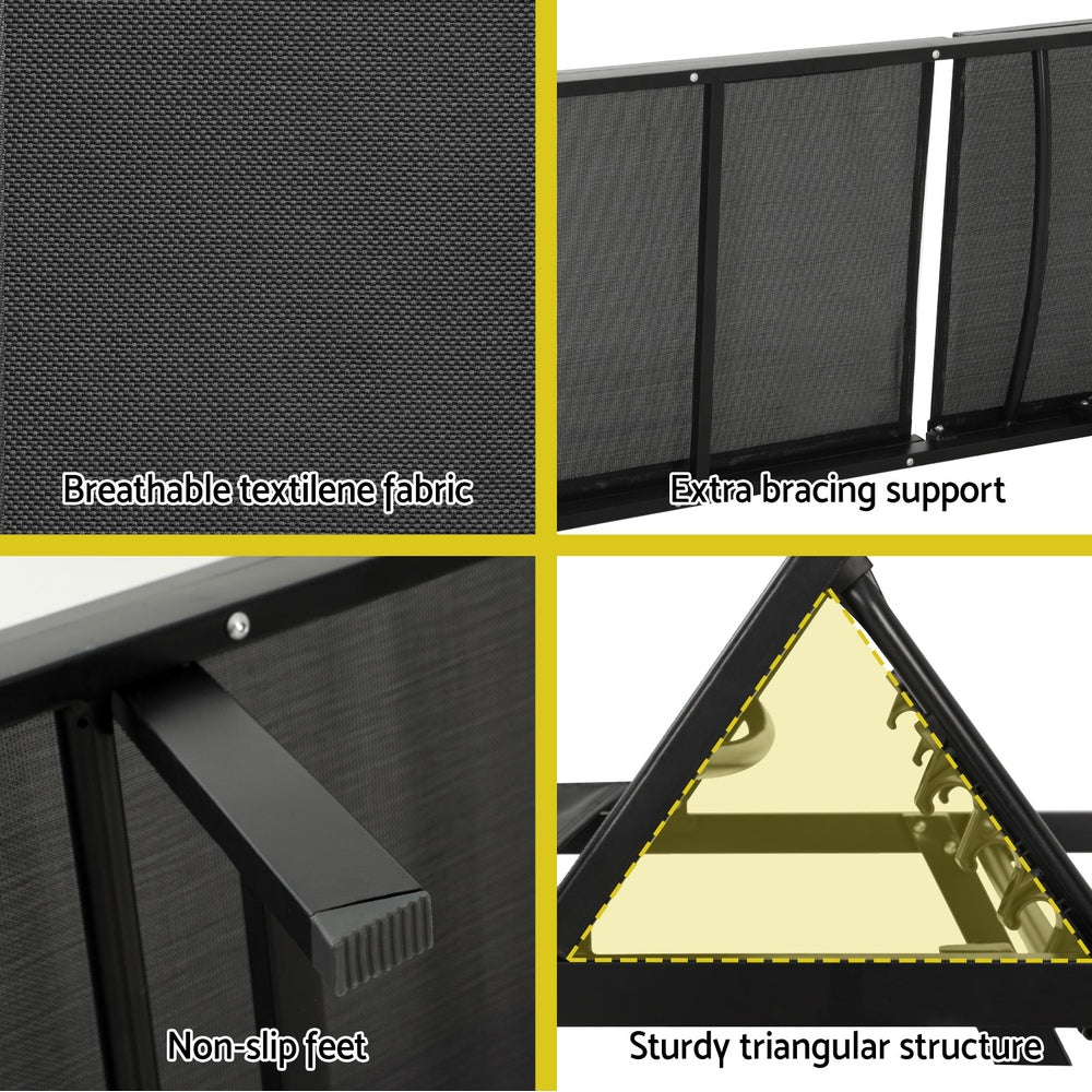 Gardeon Sun Lounge Outdoor Lounger Steel Beach Chair Patio Furniture Black