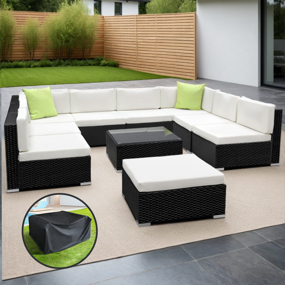 Gardeon 10-Piece Outdoor Sofa Set Wicker Couch Lounge Setting Cover