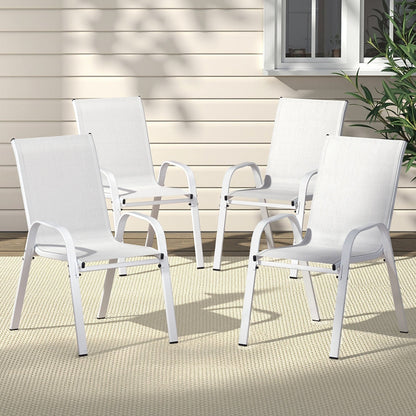 Gardeon 4PC Outdoor Dining Chairs Stackable Lounge Chair Patio Furniture White