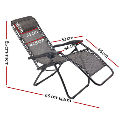 Gardeon 2PC Zero Gravity Chair Folding Outdoor Recliner Adjustable Sun Lounge Camping Beige