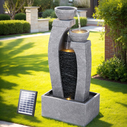 Gardeon Solar Fountain Water Feature Outdoor Fountain Indoor 3-Tier Cascading Grey