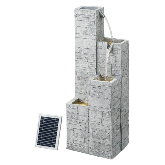 Gardeon Solar Fountain Water Feature Outdoor Indoor 4-Tier Square Cascading Beige