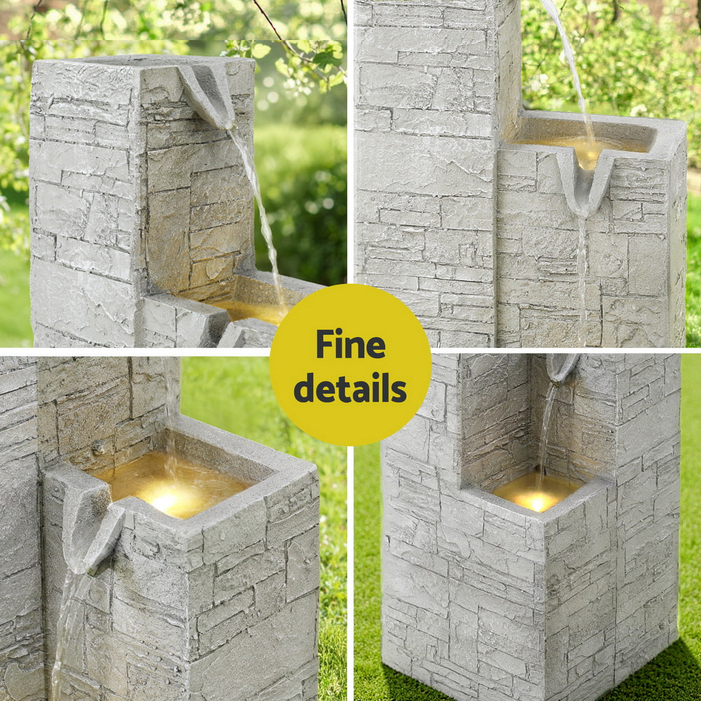 Gardeon Solar Fountain Water Feature Outdoor Indoor 4-Tier Square Cascading Beige