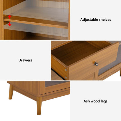 Artiss Buffet Sideboard Glass Doors - Oak