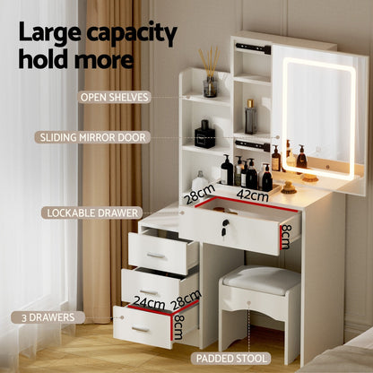 Artiss Dressing Table Vanity Desk Set Stool Led White