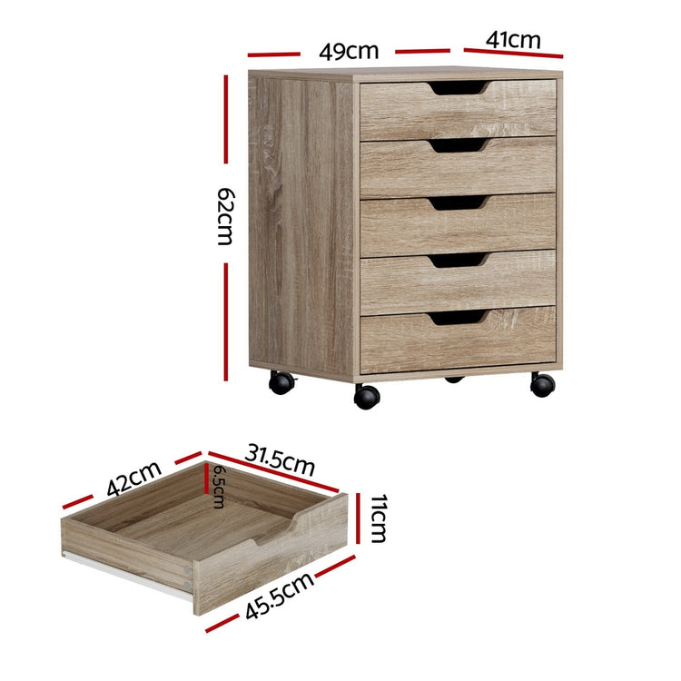 Artiss 5-Drawer Mobile Filing Cabinet Rolling Storage Beige