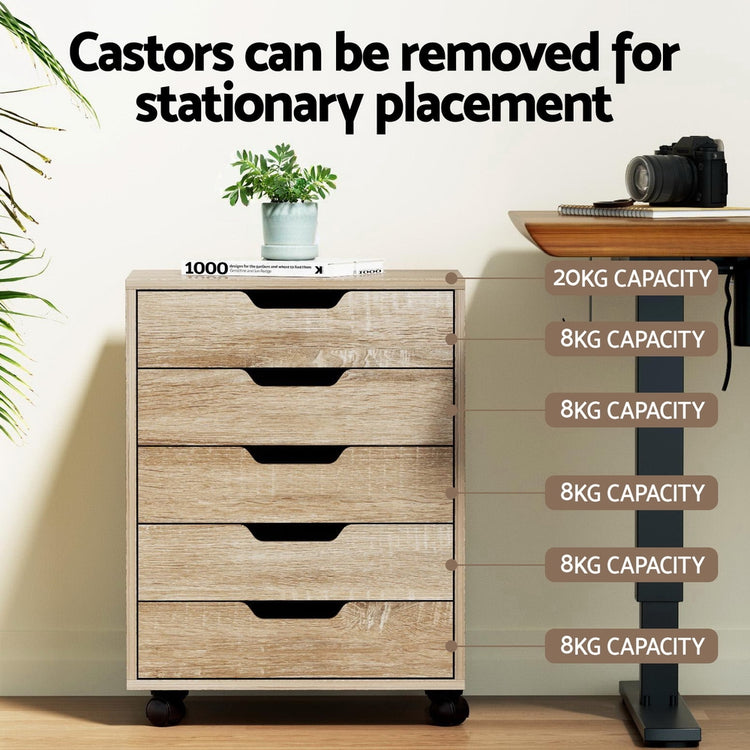Artiss 5-Drawer Mobile Filing Cabinet Rolling Storage Beige