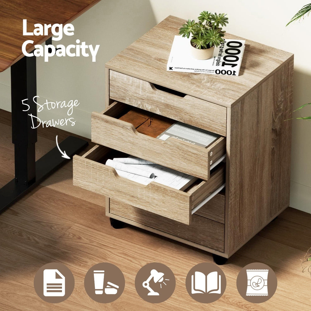 Artiss 5-Drawer Mobile Filing Cabinet Rolling Storage Beige