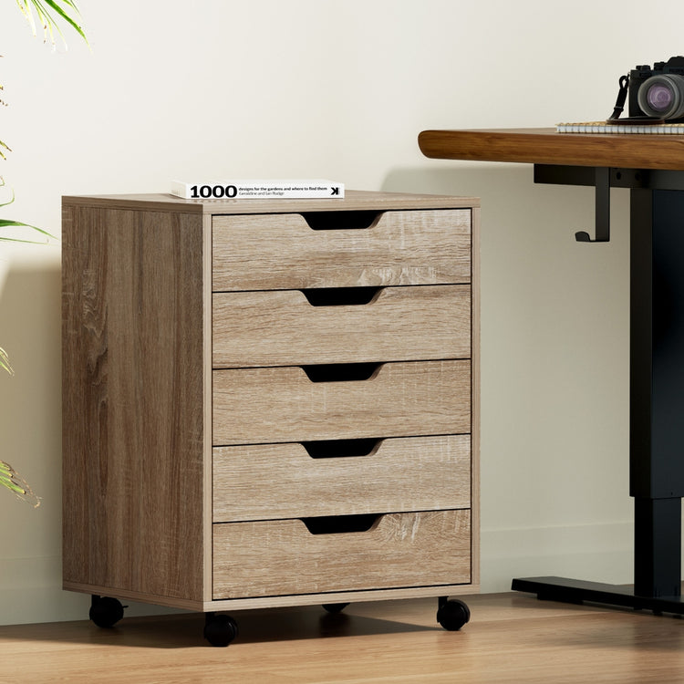 Artiss 5-Drawer Mobile Filing Cabinet Rolling Storage Beige