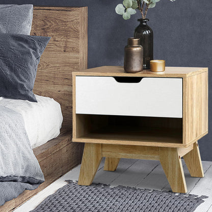 Bedside Table Drawer Nightstand Shelf Cabinet Storage Lamp Side Wooden