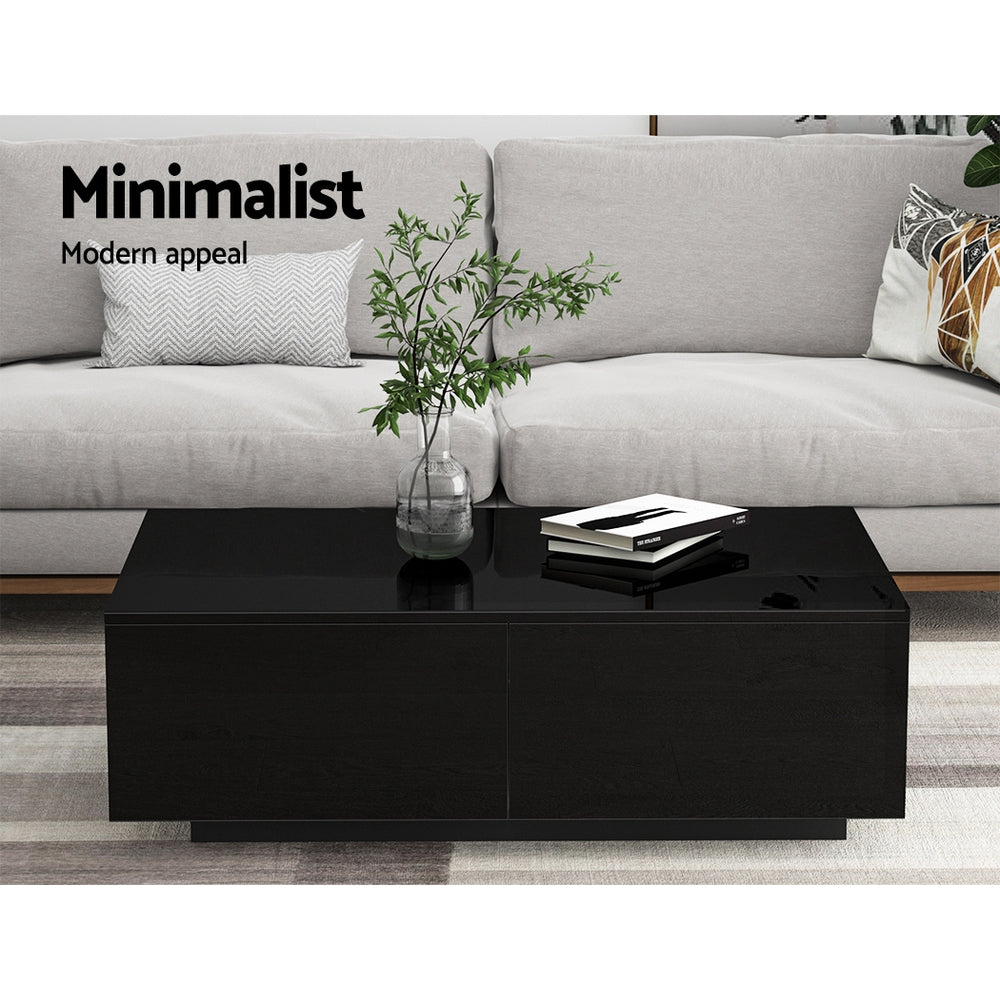 Modern Coffee Table 4 Storage Drawers High Gloss Living Room Furniture Black