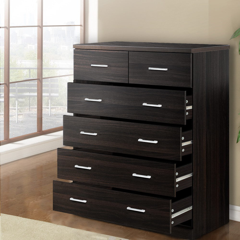 Artiss Tallboy 6 Drawers Storage Cabinet - Walnut