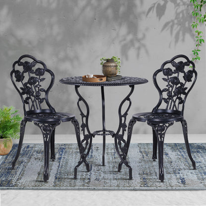 Gardeon 3PC Outdoor Setting Cast Aluminium Bistro Table Chair Patio Black