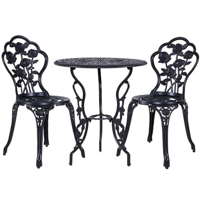 Gardeon 3PC Outdoor Setting Cast Aluminium Bistro Table Chair Patio Black