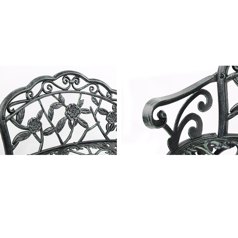Gardeon Outdoor Garden Bench Seat 100cm Cast Aluminium Patio Chair Vintage Green