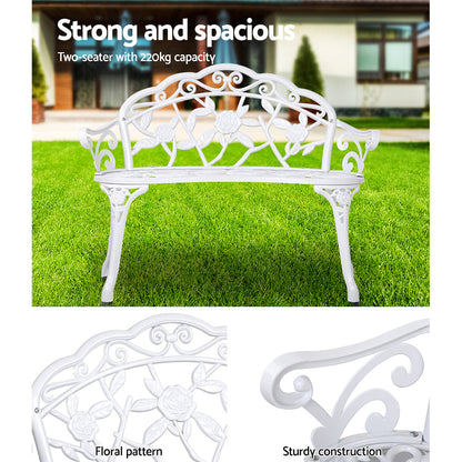 Gardeon Outdoor Garden Bench Seat 100cm Cast Aluminium Outdoor Patio Chair Vintage White