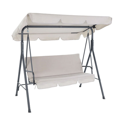 Gardeon Outdoor Swing Chair Garden Chair Bench Furniture Canopy 3 Seater Beige
