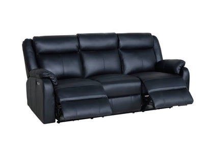 Pinnacle Leather Powered with USB Port 3 Seater Recliner Sofa - Black