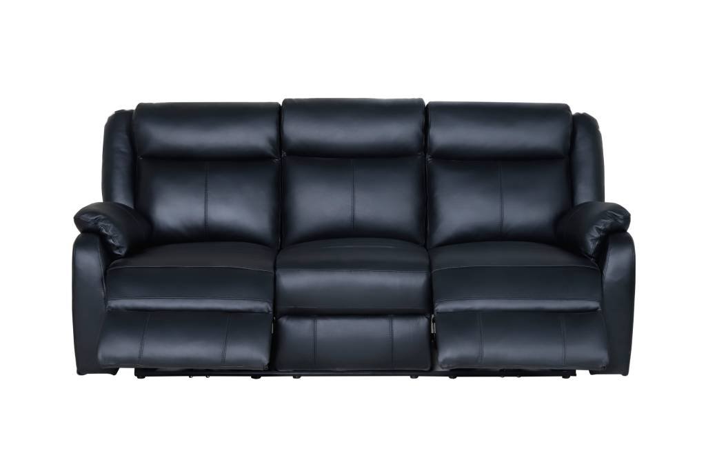 Pinnacle Leather Powered with USB Port 3 Seater Recliner Sofa - Black