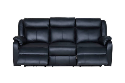 Pinnacle Leather Powered with USB Port 3 Seater Recliner Sofa - Black