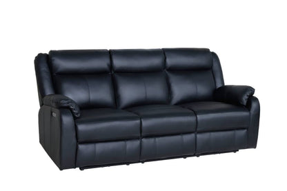 Pinnacle Leather Powered with USB Port 3 Seater Recliner Sofa - Black