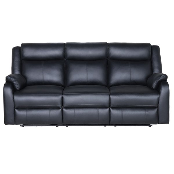 Pinnacle Leather Powered with USB Port 3 Seater Recliner Sofa - Black