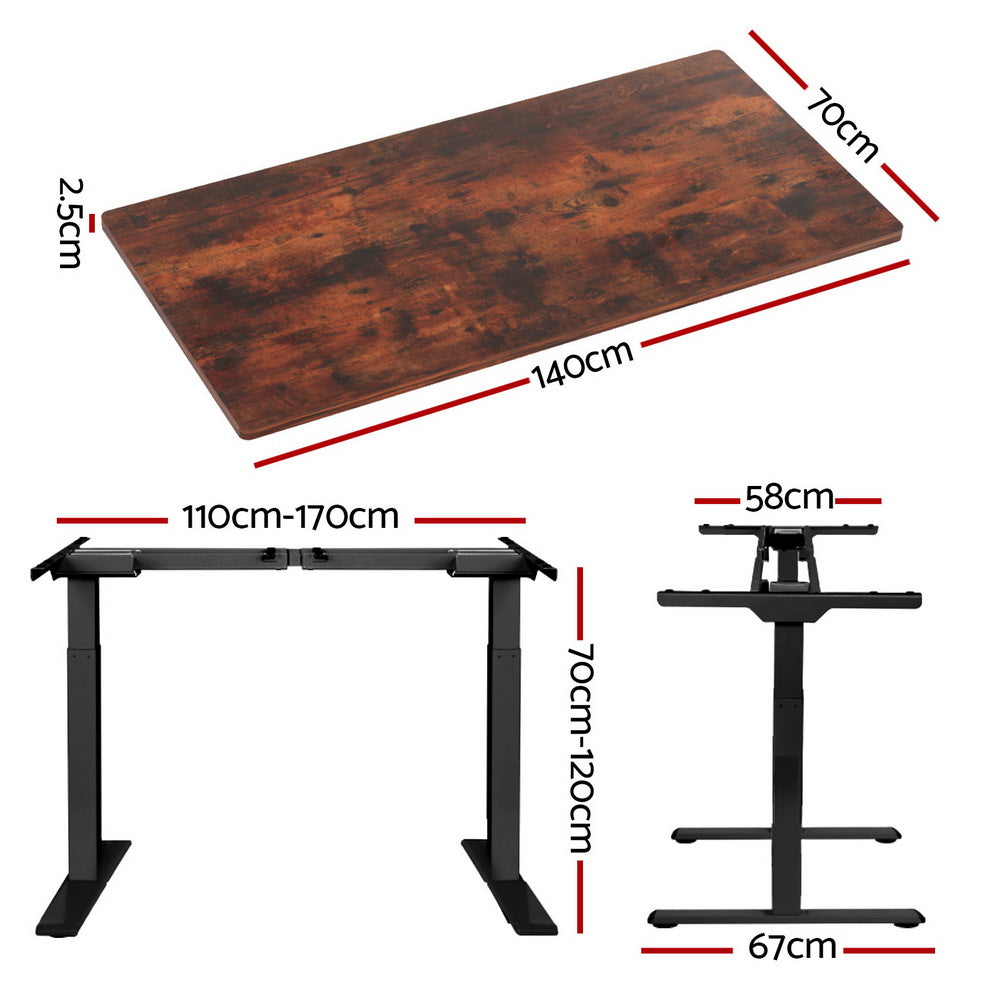 Artiss Standing Desk Motorised Dual Motor Rustic Brown 140CM
