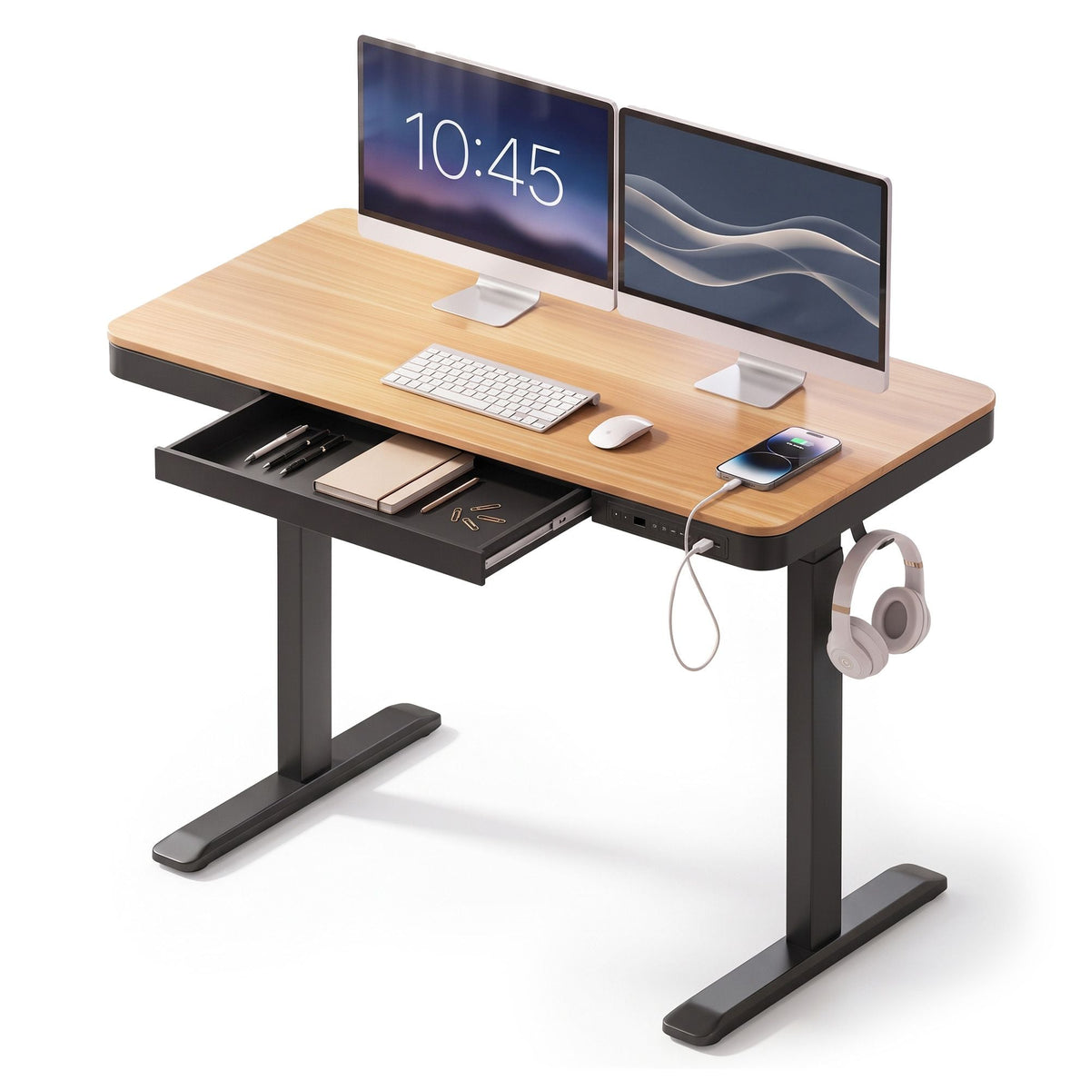 Artiss Motorised Standing Desk with Storage Drawer 120cm Rustic Brown