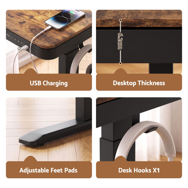 Artiss Motorised Standing Desk with Storage Drawer 120cm Rustic Brown