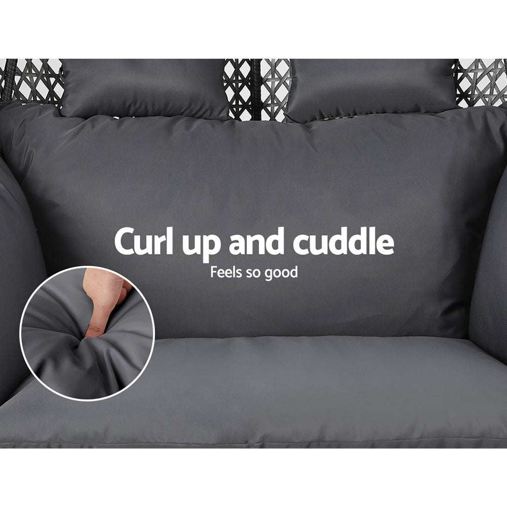 Gardeon Outdoor Egg Swing Chair Wicker Furniture Pod Stand Cushion 2 Seater Grey