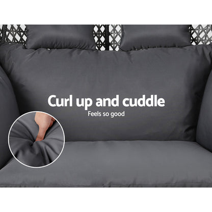 Gardeon Outdoor Egg Swing Chair Wicker Furniture Pod Stand Cushion 2 Seater Grey