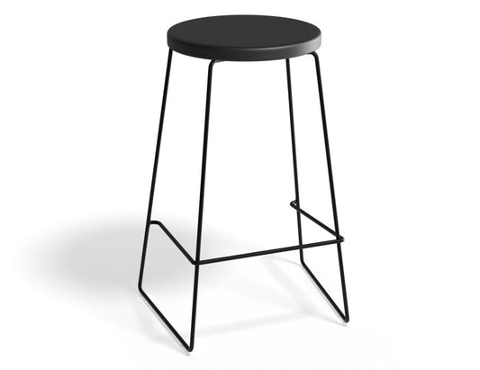 Hugo Bar Stool - Black - Black Seat - 68cm Kitchen Height Round Seat