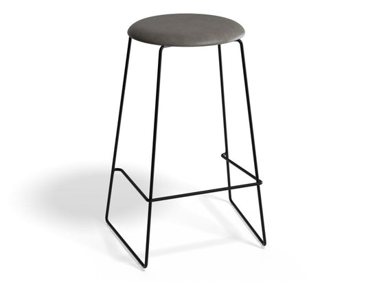 Hugo Bar Stool - Black - Vintage PU Seat - 67cm Kitchen Height - Vintage Grey Seat