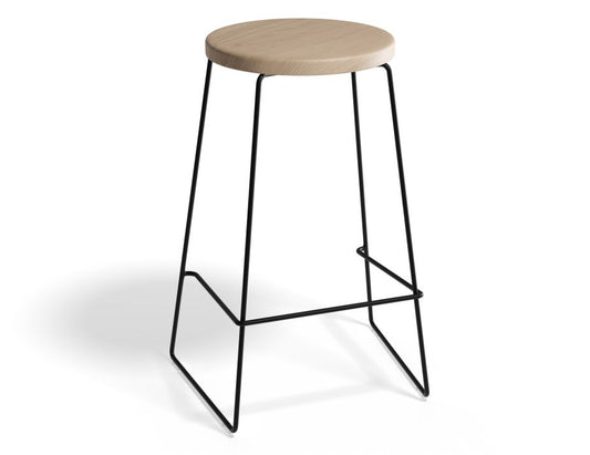 Hugo Bar Stool - Black - Natural Seat - 68cm Kitchen Height Round Seat