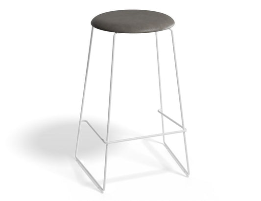 Hugo Bar Stool - White - Vintage PU Seat - 67cm Kitchen Height - Vintage Grey Seat