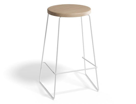 Hugo Bar Stool - White - Natural Seat - 68cm Kitchen Height Round Seat