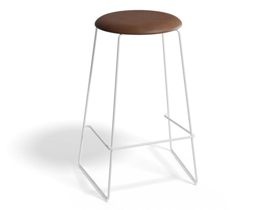 Hugo Bar Stool - White - Vintage PU Seat - 67cm Kitchen Height - Vintage Tan Seat