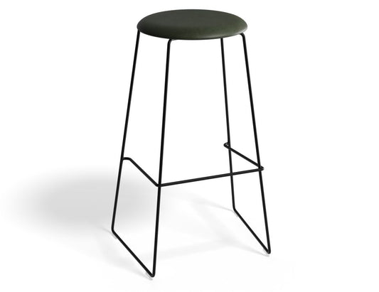 Hugo Bar Stool - Black - Vintage PU Seat - 77cm Bar Height - Vintage Green Seat