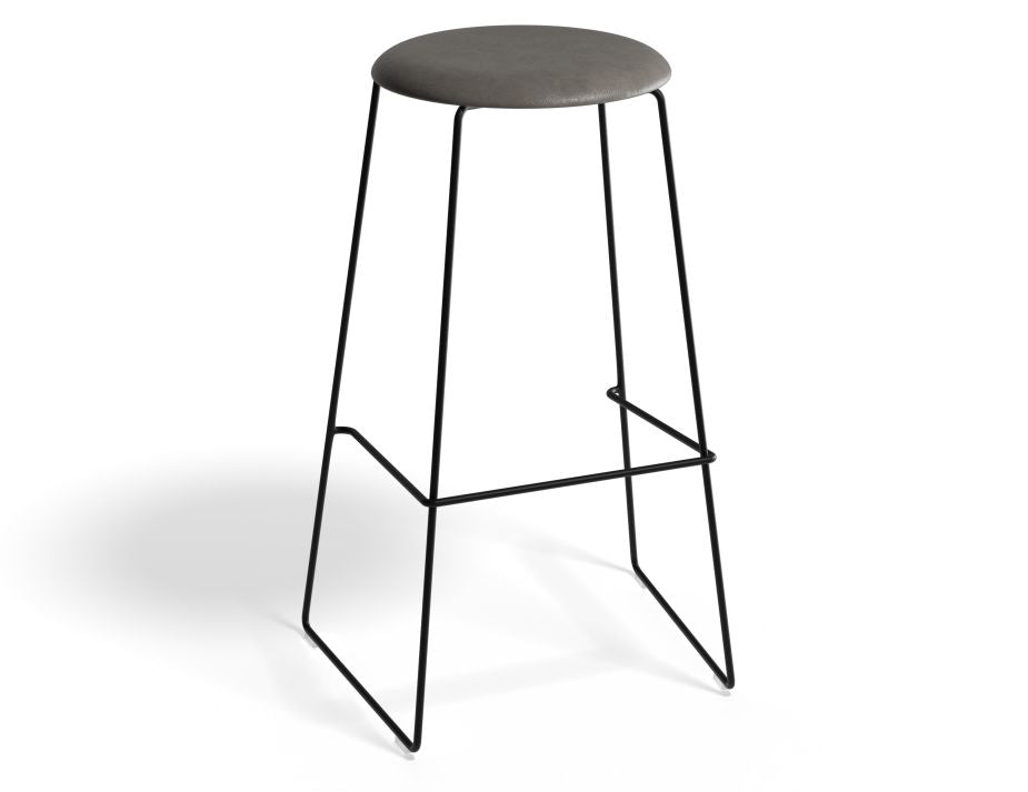 Hugo Bar Stool - Black - Vintage PU Seat - 77cm Bar Height - Vintage Grey Seat