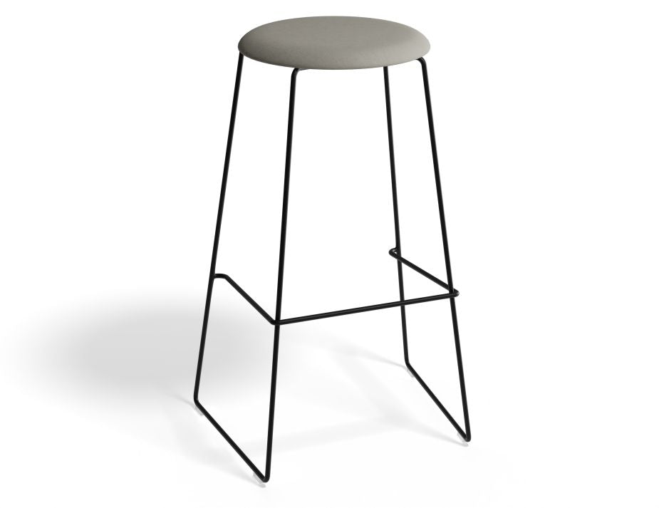 Hugo Bar Stool - Black - Fabric Seat - 77cm Bar Height - Light Grey Fabric Seat