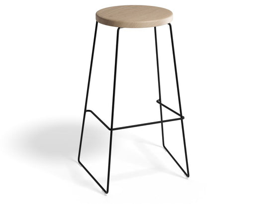 Hugo Bar Stool - Black - Natural Seat - 78cm Bar Height Round Seat