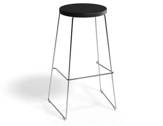 Hugo Bar Stool - Chrome - Black Seat - 78cm Round Black Seat / Commercial Bar Height