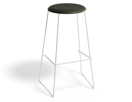 Hugo Bar Stool - White - Vintage PU Seat - 77cm Bar Height - Vintage Green Seat