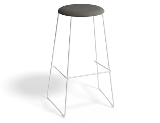 Hugo Bar Stool - White - Fabric Seat - 77cm Bar Height - Grey Fabric Seat