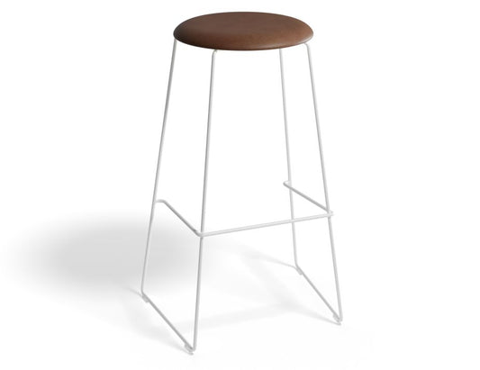 Hugo Bar Stool - White - Vintage PU Seat - 77cm Bar Height - Vintage Tan Seat